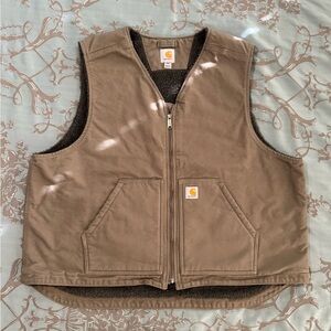 Carhartt Sherpa Lined Washed Duck Rugged Full Zip Vest Driftwood Size 2XL
